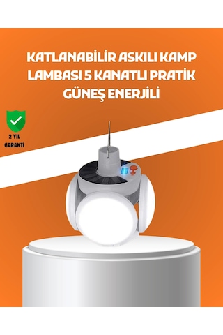 Çok Amaçlı Katlanabilir Güneş Enerjili Kamp Lambası Masa Üstü Ve Asılabilir Kullanım Beyaz