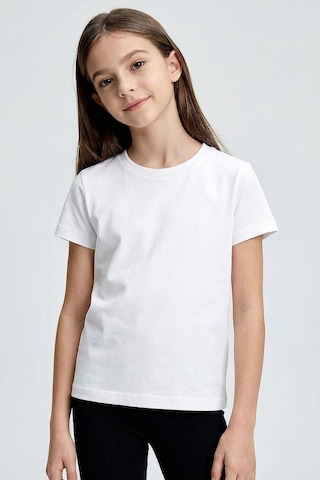 Standart Fit Basic O Yaka 2li Paket Beyaz Unisex Çocuk T-shirt Beyaz