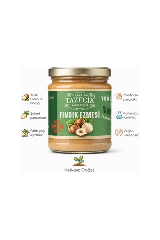 Ustagıda Tazecik %80 Fındık Ezmesi 300 Gram Glütensiz - Vegan