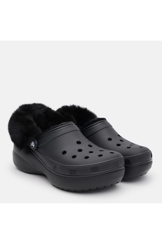 Crocs Classic Platform Fuzz Lined Clog Black Terlik 212854-001 Siyah