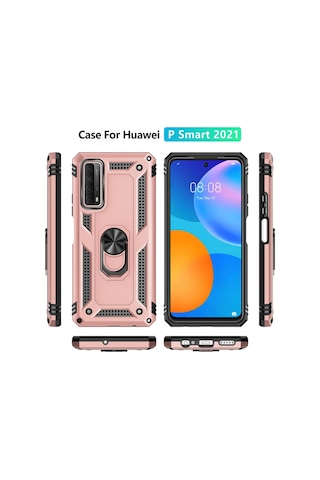 Newface Huawei P Smart 2021 Kılıf Sofya Yüzüklü Silikon Kapak Semeglbl - 98 - Rose