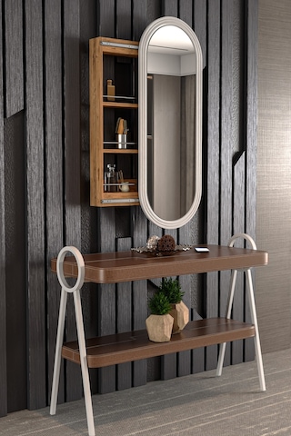 Çok Amaçlı Aynalı Takı Dolabı Mdf Kapak - Çam - Oval Çerçeve