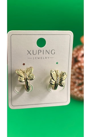 Xuping 14k Altın Renginde Kelebek Detaylı Zirkon Taşlı Küpe Gold