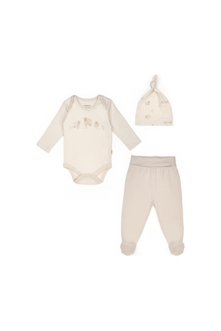 Bebek 3 Lü Takım Pantolon, Uzun Kol T-shirt, Şapka , Bebek Ve Yenidoğan Serisi - Csy8188 Ekru