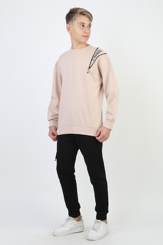 Mevsimlik Respect Baskılı 2 İplik %100 Pamuk 2 İplik Uzun Kollu Erkek Çocuk Sweatshirt-90931 Bej