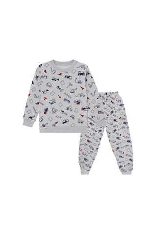 Beka Kids Kız Çocuk Pijama Takımı 2'li Set Kalp Ve Kız Çocuk Desenli Çocuk Pijama Takımı %100 Pamuklu Gri