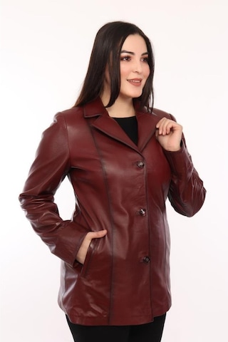 Hakiki Kuzu Derisi Blazer Düğmeli Kadın Ceket Bordo Bordo