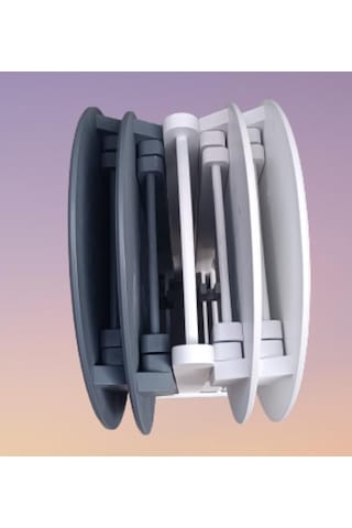 Çanta Zigon Sehpa Oval Model Dörtlü Ahşap Mdf Beyaz Ve Gri Renk Uyumu El Yapımı