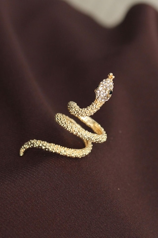Ayarlanabilir Gold Renk Zirkon Taşlı Yılan Yüzük Renkli
