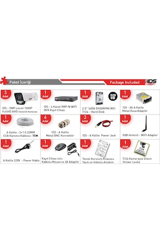 3 Kameralı 9 Led Gece Görüşlü Fullhd Güvenlik Kamerası Seti - Cepten İzle - 320gb