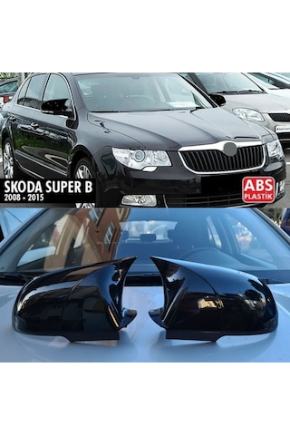 Skoda Süper B 2008 2009 2010 2011 2012 2013 2014 2015 Uyumlu Yarasa Batman Ayna Kapağı Seti Parlak Siyah