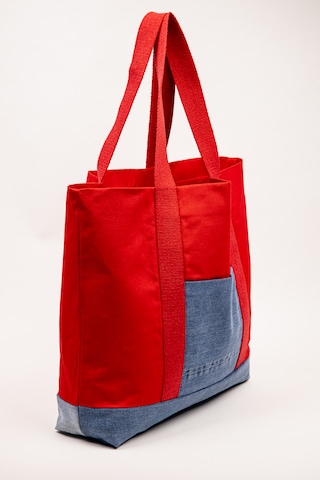 Fabric Craft Bag Plaj & Günlük Omuz Çantası Kırmızı Denim Detaylı Astarlı 51x44 Cm Kırmızı - Mavi