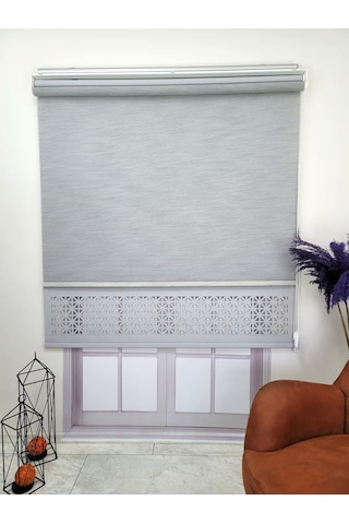 Bbb Çift Mekanizmalı Lazer Kesim Tül Ve Stor Perde Mlt1045 Gri