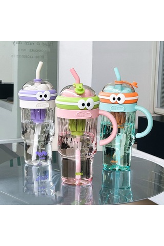 Dianziye Mavi 1280ml Büyük Kapasiteli Plastik Bardak, Buzlu İçecek Saklama Özelliği, Çocuklar Ve Genç Kadınlar İçin, Taşınabilir Dışarı Kullanım, Temiz Ve Basit Tasarım