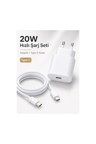 20w Hızlı Şarj Cihazı/kablo Seti Type C - Tüm Cihazlarla Uyumlu - Dayanıklı Hasır Örgü Kablo