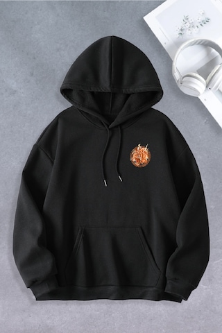 Nevermind Unisex Kadın Erkek Tiger Baskılı Oversize Sweatshirt Siyah