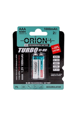 Orion 1000 mAh 1.2 V AAA Ni-MH Şarj Edilebilir İnce Kalem Pil 2'li