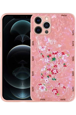 Apple Uyumlu iPhone 12 Pro Kılıf Desenli Sert Silikon Zore Mumila Kapak Pink Mouse