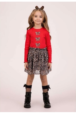 Dmb Kids Kız Leopar Etek Takım 25ydmb0654 Kırmızı