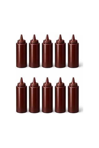 Sosluk Sıkma Şişesi 10 Adet 1000 Ml Bpa Free Barbekü/çikolata Sos Şişesi Endüstriyel Kullanım Kahverengi