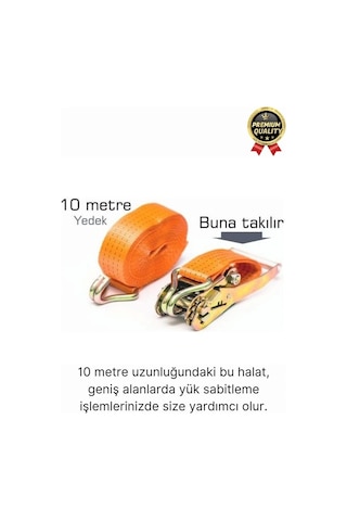 Çok Amaçlı Kopmaz Dayanıklı Kancalı Güvenli Sabitleme Gırgır Yük Gerdirme Kiti Spanzet Halat 10 Mt