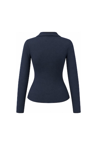 Mixray 2246 Kadın Polo Yaka Düğmeli Uzun Kollu Slim Fit Bluz Lacivert