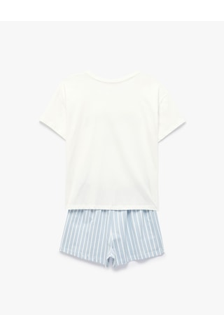 Koton Pamuklu Kısa Kollu Baskılı Şortlu Pijama Takımı Mavi Çizgili 6slk40149mk