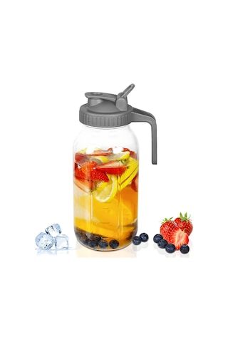 Qingmipy Sızdırmaz Geniş Ağızlı Cam Sürahi, 2 Litre Filtreli Soğuk Demleme İçecek Kabı, Su/meyve Suyu/çay/süt İçin Gri