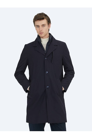 Kip Lacivert Regular Fit Kruvaze Yaka Casual Dokuma Pardesü Lacivert