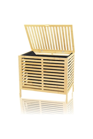 Buradabulabilirsin Kalın Bambu Çamaşır Sepeti 50x38x55 Cm Kumaş Torbalı Bbz