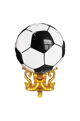 Futbol Topu Ve Kupa Şeklinde Folyo Balon 76,5x51 Cm Gold Siyah Şampiyonluk Balonu Siyah - Beyaz
