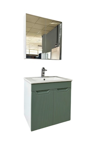 Banyo Dolabı Aynalı Cnc İşlemeli 65 Cm Yeşil