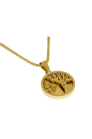 Kadın Hayat Ağacı Ve Sim Detay Yuvarlak Model Çelik Kolye Gold