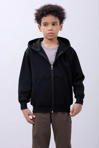 Barlashive Erkek Çocuk Kapüşonlu Kanguru Çepli Tam Fermuarlı Hırka Sweatshirt - Siyah Çok Renkli