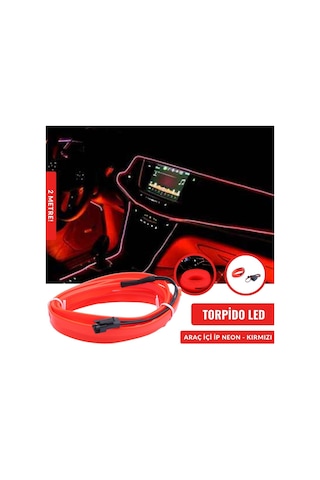 2 Metre 12V Kırmızı İp Neon İp Led Araç İçi Neon Led