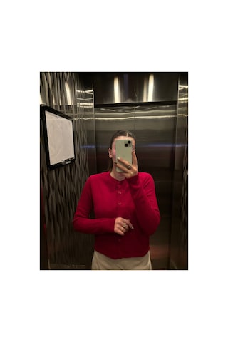 Genel Markalar Kadın Krımızı Bisiklet Yaka Düğmeli Basic Triko Hırka Uzun Kollu Günlük Hırka Kırmızı 923250003 Kırmızı