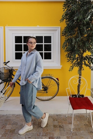 Müslin Uzun Kol Gömlek - Bebe Mavisi Karışık