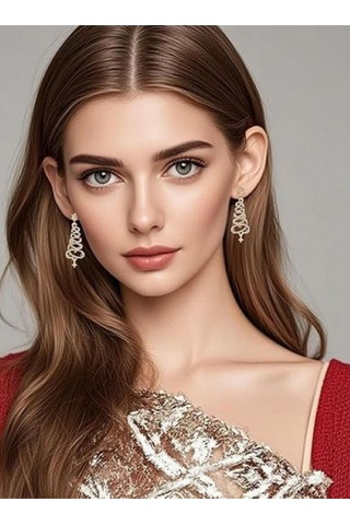 Altın Rengi Taşlı Ve Parıltılı Yılbaşı Ağacı Küpe Altın