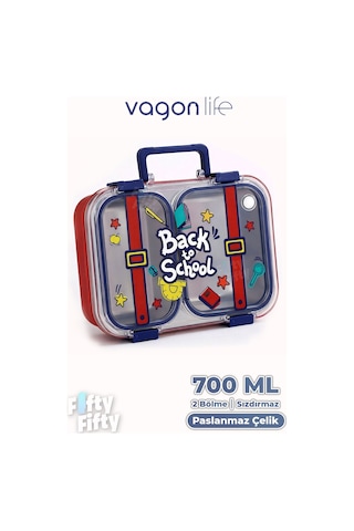 700 Ml İki Bölme Paslanmaz Çelik Bento Lunch Box Yeni Nesil Sefer Tası Metal Kaşık Hediyeli Ff7155 Kırmızı