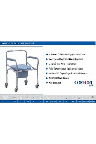 Comfort Plus Ky696 Tekerlekli Klozet Yükseltici Sandalye Kovalı