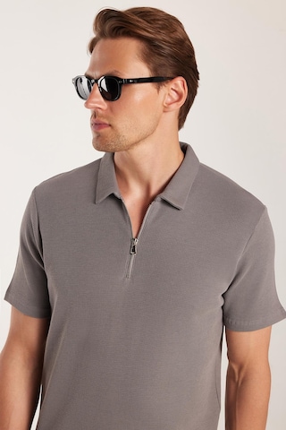 Tudors Erkek Slim Fit Dar Kesim %100 Pamuk Fermuarlı Gri Polo Yaka Tişört-33940 Gri