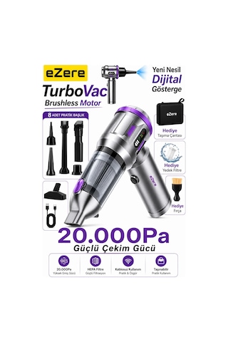 Northcity Ezere Turbovac 20000pa Güçlü Dijital Göstergeli Vakumlu Kablosuz Üflemeli Mini Araç Süpürgesi- 5775