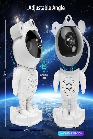 Projeksiyon Gökyüzü Gece Lambası Astronot Bluetooth Hoparlör Hareketli Galaxy Bulutsu Zamanlayıcılı Beyaz
