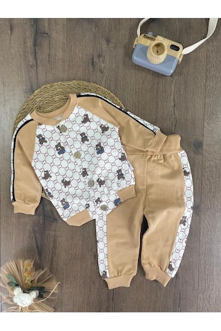 Panda Baskılı Relaxed Eşofman Takımı Sütlü Kahve