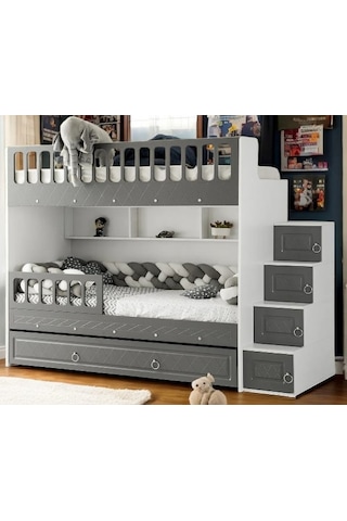 Kardelen Mdf Çelik Profilli Yavrulu Ranza Antrasit Beyaz M2 90 X 190 CM