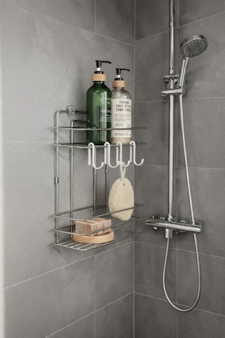 Sas Haus Lüks Krom Metal 2 Katlı Banyo Rafı Şampuanlık Ve Duş Rafı Askılı Yapışkanlı Duvara Monte Tş-02 Krom