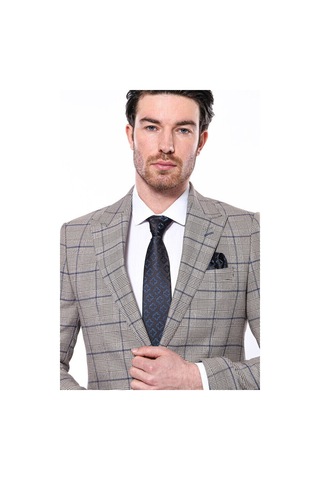 Wessi Ekose Slim Fit Bej Erkek Ceket - Wessi Bej