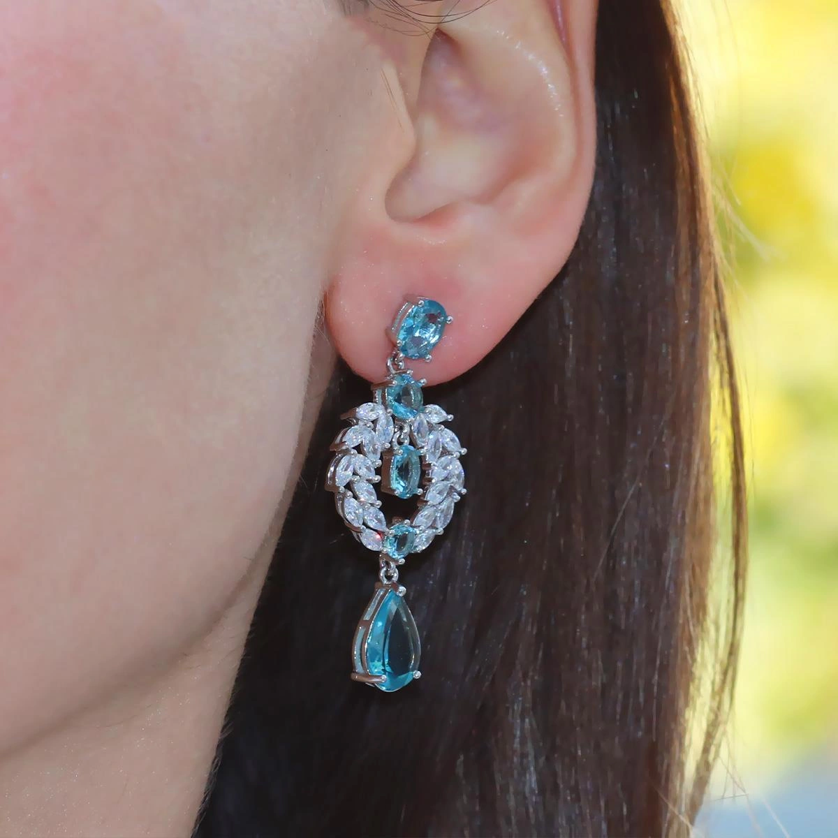 Aquamarine Taşlı Başak Modeli Gümüş Küpe Gümüş