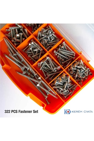 Kerem 322 Parça 13 Çeşit Matkap Uçlu Vida Seti 20 CM