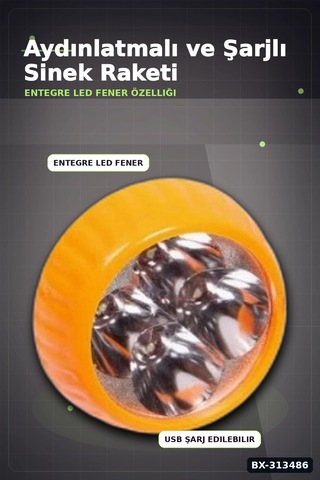 Lityum Bataryalı Sinek Öldürücü Raket - El Feneri Ve Led Işıklı, 1 Adet Bx-313486
